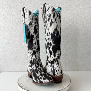 Lane Boots Womens Cowhide Cowboy Boots Tall Brown Western Cow Skin Size 5 NEW